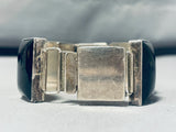 Incredible Vintage Native American Navajo Jet Sterling Silver Hinged Bracelet Signed-Nativo Arts