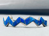 Rare 7 Inch Wrist Vintage Native American Navajo Lapis Inlay Sterling Silver Bracelet-Nativo Arts