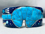 6.5 Inch Wrist Vintage Southwest Inlay Sterling Silver Turquoise Bear Bracelet-Nativo Arts