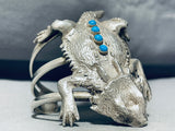 129 Grams Horny Toad Vintage Native American Navajo Turquoise Sterling Silver Bracelet-Nativo Arts