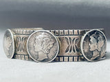 Detailed Vintage Native American Navajo Silver Dime Sterling Silver Bracelet Cuff-Nativo Arts