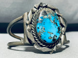 Twisted Coil Bezel!! Vintage Native American Navajo Morenci Turquoise Sterling Silver Bracelet-Nativo Arts