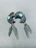 Fabulous Vintage Native American Navajo Blue Gem Turquoise Sterling Silver Dangle Earrings-Nativo Arts