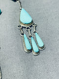 Stunning Vintage Native American Zuni Handcarved Blue Gem Turquoise Sterling Silver Earrings-Nativo Arts