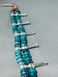 Majestic Native American Navajo Signed Turquoise Coral Sterling Silver Squash Necklace-Nativo Arts