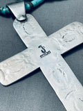 Huge Cross Vintage Native American Navajo Sterling Silver Turquoise Heishi Necklace-Nativo Arts
