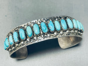 Rare Freddy Weekoty Vintage Native American Zuni Turquoise Sterling Silver Bracelet-Nativo Arts