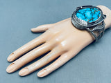 One Of The Best Vintage Native American Navajo Spiderweb Turquoise Sterling Silver Leaf Bracelet-Nativo Arts