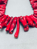 305 Grams Gorsous Native American Navajo Coral Sterling Silver Bead Necklace-Nativo Arts