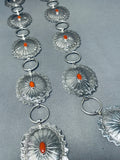 Authentic Native American Navajo Coral Sterling Silver Concho Belt-Nativo Arts