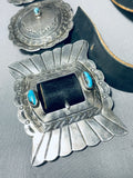 Huge Vintage Native American Navajo Hand Tooled Sterling Silver Turquoise Concho Belt Old-Nativo Arts