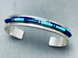 6.5 Inch Wrist Vintage Native American Navajo Turquoise Lapis Inlay Sterling Silver Bracelet-Nativo Arts