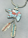 The Best Vintage Native American Navajo Turquoise Inlay Bear Sterling Silver Feather Necklace-Nativo Arts