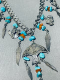 Cutest Vintage Native American Navajo Charm Turquoise Sterling Silver Dangling Necklace-Nativo Arts