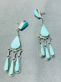 Stunning Vintage Native American Zuni Handcarved Blue Gem Turquoise Sterling Silver Earrings-Nativo Arts