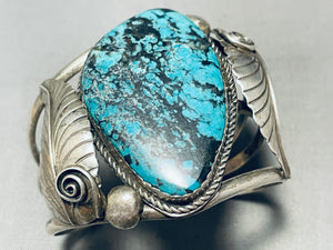 Monstrous Vintage Native American Navajo Basalt Turquoise Sterling Silver Bracelet-Nativo Arts