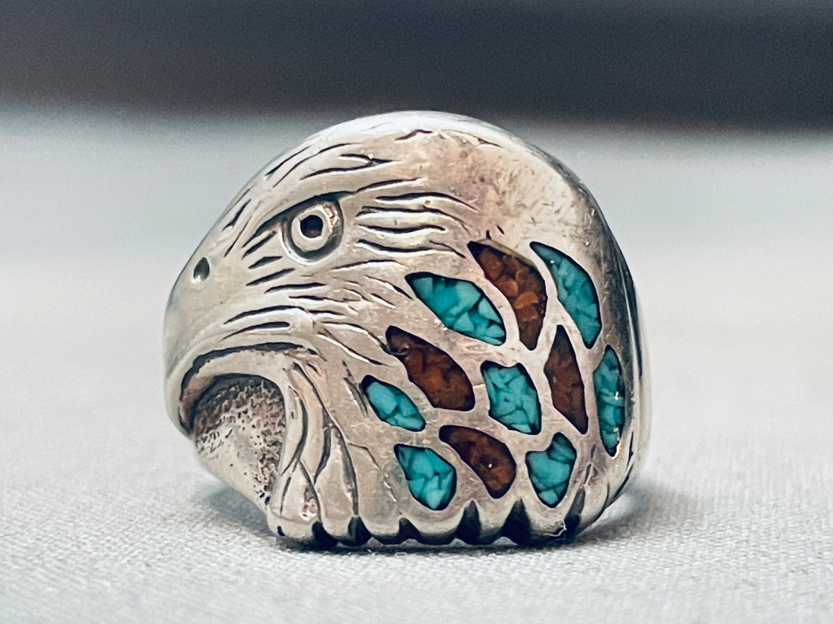 Detailed Eagle Vintage Native American Navajo Turquoise Coral Sterling ...