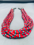 471 Grams Coral Navajo Turquoise Sterling Silver Necklace-Nativo Arts