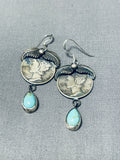 Unique Native American Navajo Silver 1944 Dimes Blue Gem Turquoise Sterling Silver Earrings-Nativo Arts