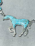 Intricate Horses Vintage Southwest Sterling Silver Turquoise Necklace-Nativo Arts
