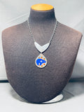 Bear Of Lapis Vintage Native American Zuni Turquoise Inlay Sterling Silver Necklace-Nativo Arts