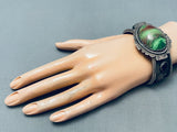 One Of The Coolest Ever Vintage Native American Navajo Chrysocolla Sterling Silver Bracelet-Nativo Arts