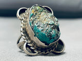 Very Early Nugget Form Cerrillos Turquoise Vintage Native American Navajo Sterling Silver Ring-Nativo Arts
