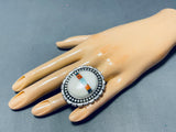 Native American Show-stopping Vintage Santo Domingo White Shell Sterling Silver Ring-Nativo Arts