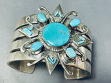140 Grams Vintage Native American Navajo Turquoise Star Sterling Silver Bracelet Cuff-Nativo Arts