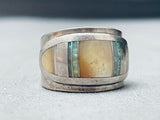 Stunning Vintage Native American Navajo Opal Sterling Silver Inlay Ring Old-Nativo Arts