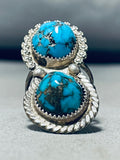 Astonishing Vintage Native American Navajo Spiderweb Turquoise Sterling Silver Ring-Nativo Arts