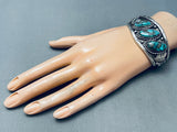 Rare Slanted Morenci Turquoise Vintage Native American Navajo Sterling Silver Bracelet-Nativo Arts