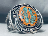 Vintage Native American Navajo Swirl Turquoise Sterling Silver Bracelet