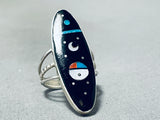 Stellar Native American Navajo Signed Cosmic Inlay Jet Turquoise Coral Sterling Silver Ring-Nativo Arts