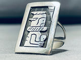 Native American Side Portrait Kachina Vintage Navajo Sterling Silver Ring-Nativo Arts