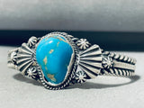 Luminous Vintage Signed Native American Navajo Blue Gem Turquoise Sterling Silver Bracelet-Nativo Arts