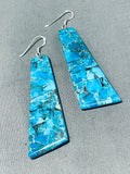 Native American Long Santo Domingo Turquoise Sterling Silver Earrings-Nativo Arts