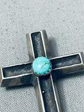 Exquisite Vintage Native American Navajo Signed Rob Chee Turquoise Sterling Silver Cross Pendant-Nativo Arts