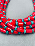 471 Grams Coral Navajo Turquoise Sterling Silver Necklace-Nativo Arts