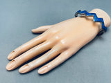 Rare 7 Inch Wrist Vintage Native American Navajo Lapis Inlay Sterling Silver Bracelet-Nativo Arts