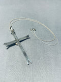 Elegant Native American Navajo Royston Turquoise Sterling Silver Cross Necklace-Nativo Arts