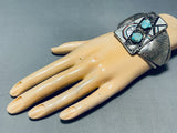 One Of The Most Unique Vintage Native American Zuni Turquoise Inlay Sterling Silver Bracelet-Nativo Arts
