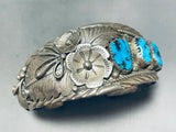 Ray Etsitty Flower Vintage Native American Navajo Turquoise Sterling Silver Bracelet-Nativo Arts