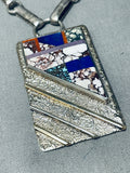 Important Vintage Navajo Ric Laselute Inlay Sterling Silver Necklace-Nativo Arts