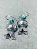 Fantastic Native American Navajo 8 Turquoise Mercury Silver Dimes Blossom Earrings-Nativo Arts