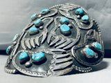 The Biggest Craziest Vintage Native American Navajo Bearpaw Sterling Silver Turquoise Bracelet-Nativo Arts