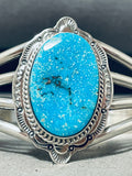 Signed Vintage Native American Navajo Old Kingman Turquoise Sterling Silver Bracelet-Nativo Arts