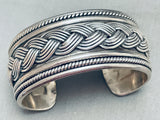 Hand Woven Vintage Native American Navajo Sterling Silver Bracelet Cuff-Nativo Arts