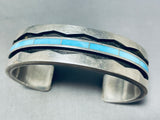 Stunning Vintage Native American Zuni Larry Loretto Blue Gem Turquoise Sterling Silver Bracelet-Nativo Arts