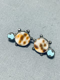Amazing Vintage Native American Zuni Shell & Blue Gem Turquoise Sterling Silver Turtle Earrings-Nativo Arts